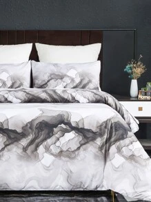 Marble Print Duvet Cover Set Without Filler - Multicolor - View 1