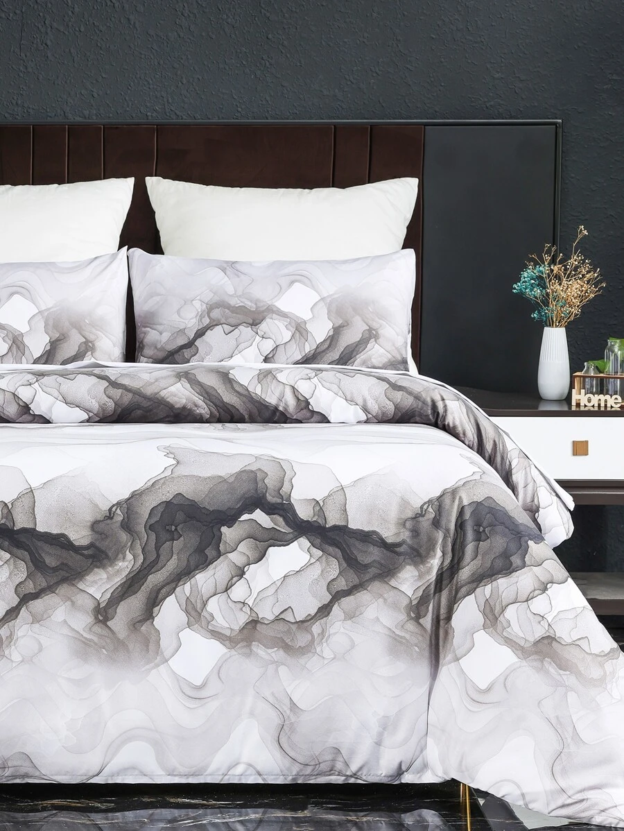 Marble Print Duvet Cover Set Without Filler - Multicolor - View 1