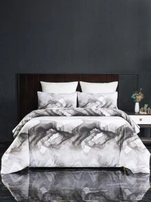Marble Print Duvet Cover Set Without Filler - Multicolor - View 3
