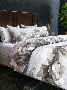Marble Print Duvet Cover Set Without Filler - Multicolor - View 4
