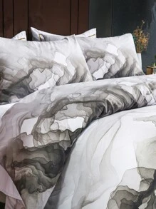 Marble Print Duvet Cover Set Without Filler - Multicolor - View 7