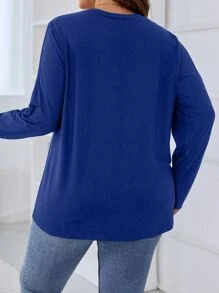 SHEIN Unity Plus Slogan Graphic Cut Out Shoulder Tee - Blue - View 2