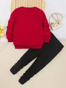 SHEIN 2pcs/Set Young Girl Cat Print Sweatshirt & Pants Casual Outfit, Autumn Winter