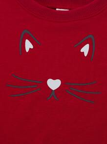 SHEIN 2pcs/Set Young Girl Cat Print Sweatshirt & Pants Casual Outfit, Autumn Winter