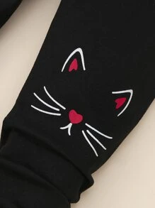 SHEIN 2pcs/Set Young Girl Cat Print Sweatshirt & Pants Casual Outfit, Autumn Winter