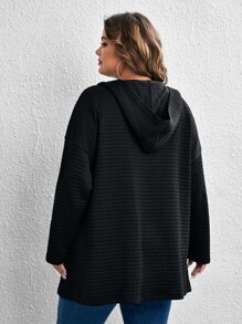 SHEIN LUNE Plus Zip Up Drop Shoulder Hooded Coat - Black - View 2