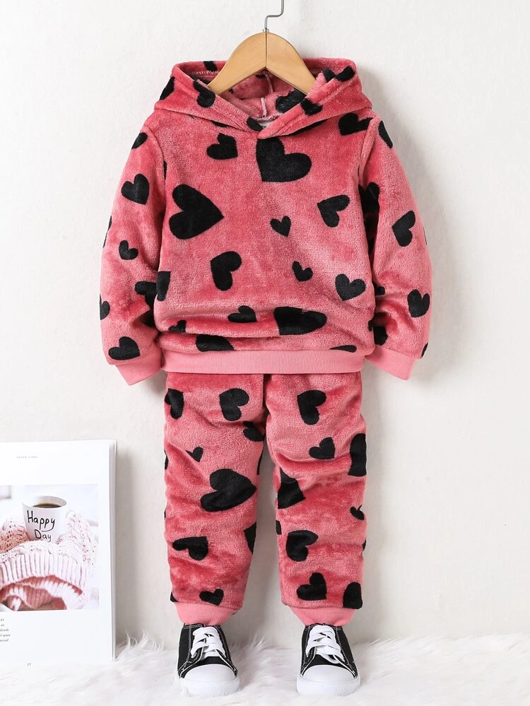 Young Girl Heart Print Hoodie & Pants