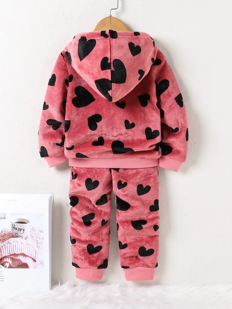 Young Girl Heart Print Hoodie & Pants