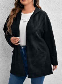 SHEIN LUNE Plus Zip Up Drop Shoulder Hooded Coat - Black - View 3