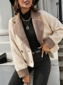 Lapel Neck Double Breasted Drop Shoulder Jacket - Apricot - View 1