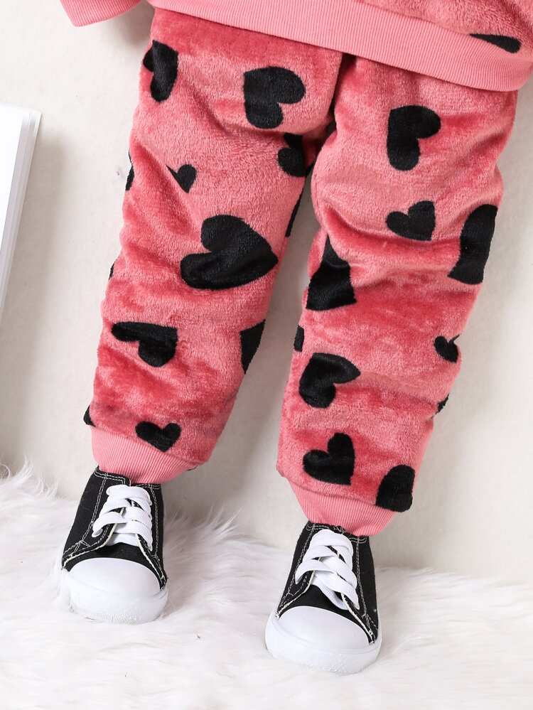 Young Girl Heart Print Hoodie & Pants