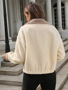 Lapel Neck Double Breasted Drop Shoulder Jacket - Apricot - View 2