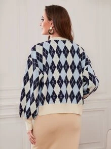 Mulvari Argyle Pattern Drop Shoulder Cardigan - Multicolor - View 2