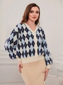 Mulvari Argyle Pattern Drop Shoulder Cardigan - Multicolor - View 4