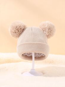 1入組嬰兒長毛絨球裝飾針織帽 - 米色 - 查看 2