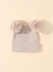 1入組嬰兒長毛絨球裝飾針織帽 - 米色 - 查看 3