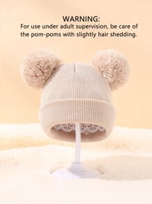 1入組嬰兒長毛絨球裝飾針織帽 - 米色 - 查看 5