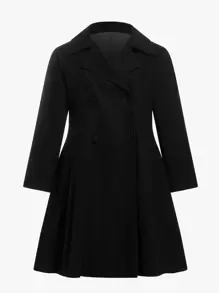 SHEIN Clasi Plus Double Breasted Overcoat - Black - View 1