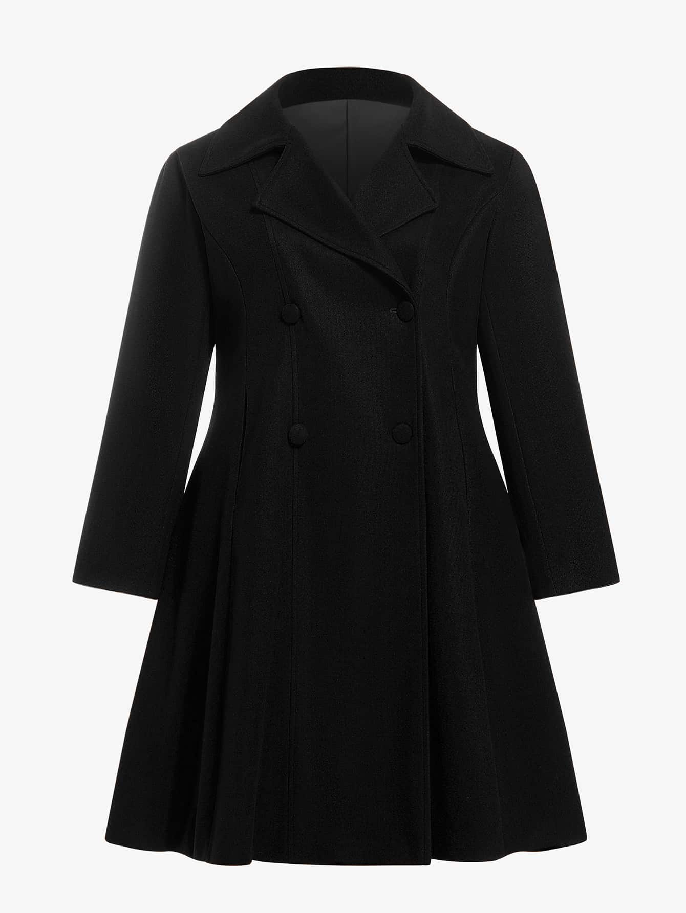 SHEIN Clasi Plus Double Breasted Overcoat - Black - View 1