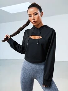 Áo nỉ thể thao cổ chữ V, vai rớt, có dây rút - màu đen - Xem 3