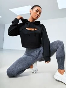 Áo nỉ thể thao cổ chữ V, vai rớt, có dây rút - màu đen - Xem 5