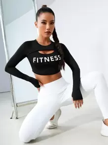 SHEIN Daily&Casual Ribbed Knit Crop Sports Top Workout Tank Top - Black - View 1