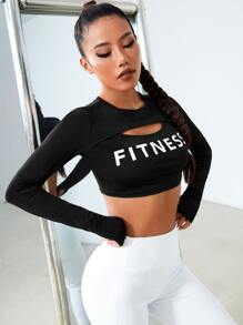 SHEIN Daily&Casual Ribbed Knit Crop Sports Top Workout Tank Top - Black - View 4