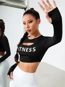 SHEIN Daily&Casual Ribbed Knit Crop Sports Top Workout Tank Top - Black - View 5