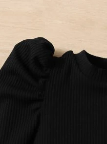 SHEIN Baby Gigot Sleeve Tee & Houndstooth Print Flare Leg Pants - Multicolor - View 3