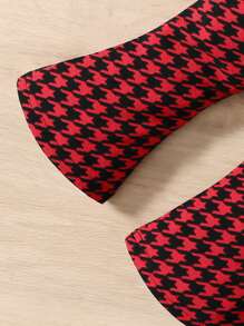 SHEIN Baby Gigot Sleeve Tee & Houndstooth Print Flare Leg Pants - Multicolor - View 4