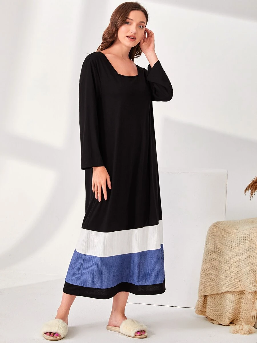 SHEIN Unity Váy ngủ & áo ngủ Nữ Khối Màu Giải trí - màu đen - Xem 1