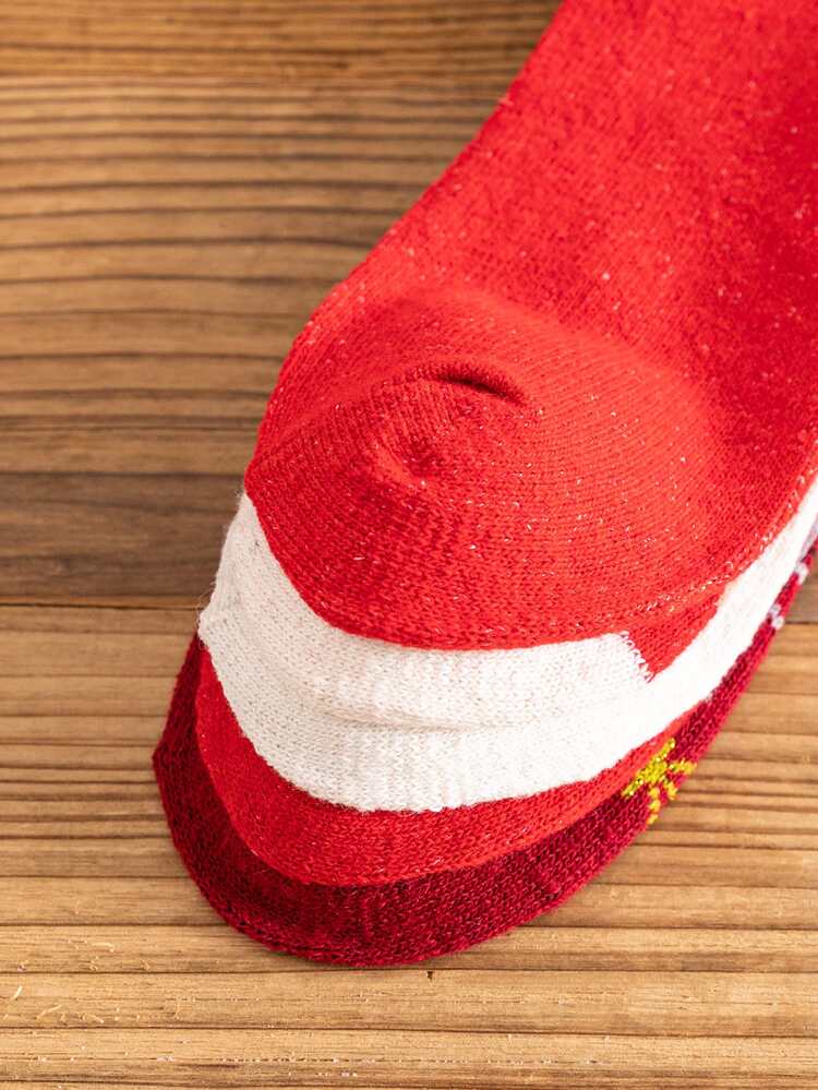 5pairs Christmas Elk Pattern Crew Socks - Multicolor - View 3