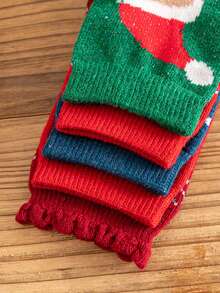 5pairs Christmas Elk Pattern Crew Socks - Multicolor - View 4