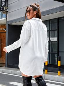 SHEIN Plus Button Front Drop Shoulder Shirt Without Cami Top - White - View 2