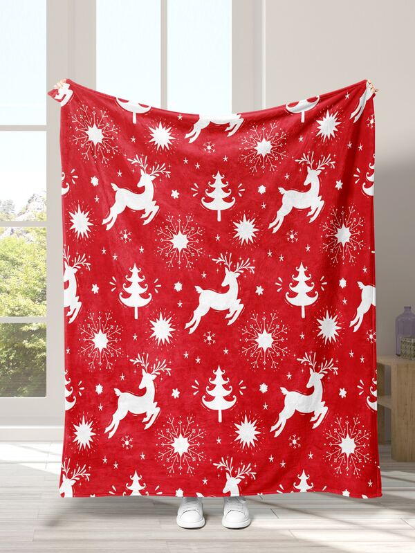 1 pieza Manta árbol de Navidad & con patrón de alce