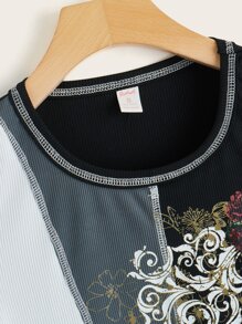 Áo thun nữ Gân đan Khối Màu Hoa Giải trí - Nhiều màu - Xem 4