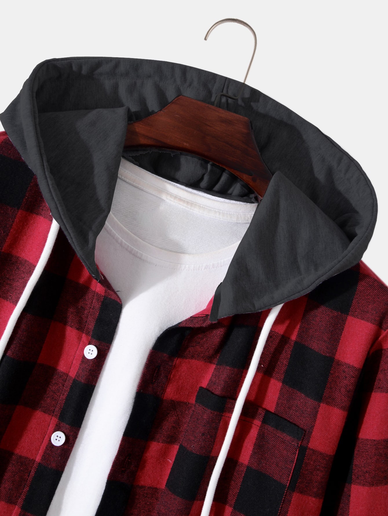 Is That The New Guys Gingham Drawstring Hooded Shirt Without Tee ??| ROMWE  USA