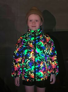 SHEIN Toddler Young Girl Reflective Splash Ink Print Padded Coat - Multicolor - View 1