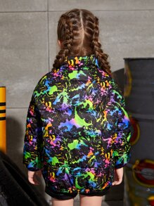 SHEIN Toddler Young Girl Reflective Splash Ink Print Padded Coat - Multicolor - View 2