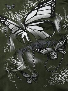 ROMWE Butterfly Graphic Cold Shoulder Tee - Dark Green - View 4