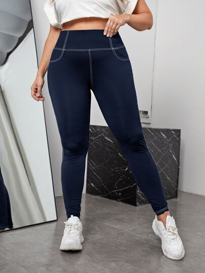 SHEIN EZwear Plus High Waist Top-stitching Leggings