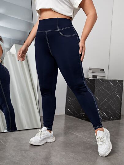 SHEIN EZwear Plus High Waist Top-stitching Leggings