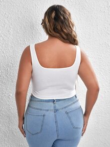 SHEIN SXY 大碼素色不對稱下擺背心上衣 - 白色 - 查看 2