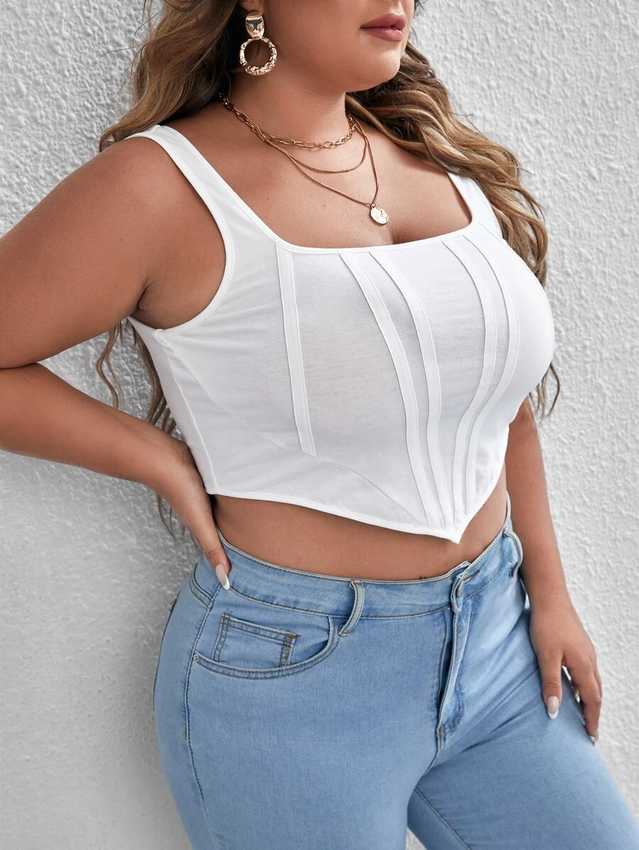 SHEIN SXY 大碼素色不對稱下擺背心上衣 - 白色 - 查看 1