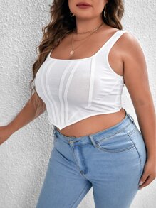 SHEIN SXY 大碼素色不對稱下擺背心上衣 - 白色 - 查看 4