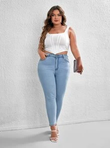 SHEIN SXY 大碼素色不對稱下擺背心上衣 - 白色 - 查看 5