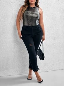 SHEIN SXY Plus Crocodile Embossed Tank Bodysuit - Silver - View 5