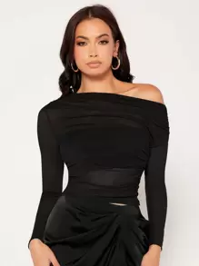 SHEIN Privé Top de cuello asimétrico fruncido de malla