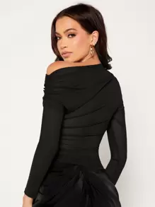 SHEIN Privé Top de cuello asimétrico fruncido de malla