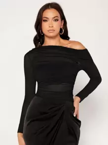 SHEIN Privé Top de cuello asimétrico fruncido de malla